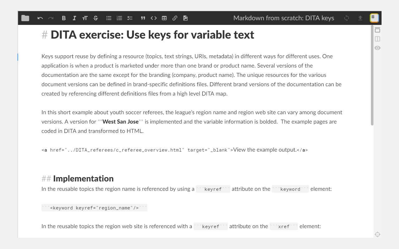 Screen shot of the markdown code